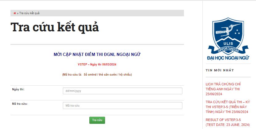 Tra cứu kết quả thi VSTEP ở Trường Đại học Ngoại ngữ - Đại học Quốc gia Hà Nội