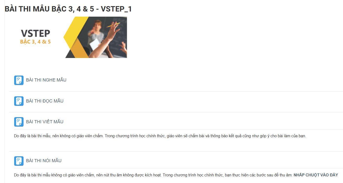 Website của Trung tâm Ngoại ngữ trường Đại học Sư phạm TPHCM - Web thi thử VSTEP Online