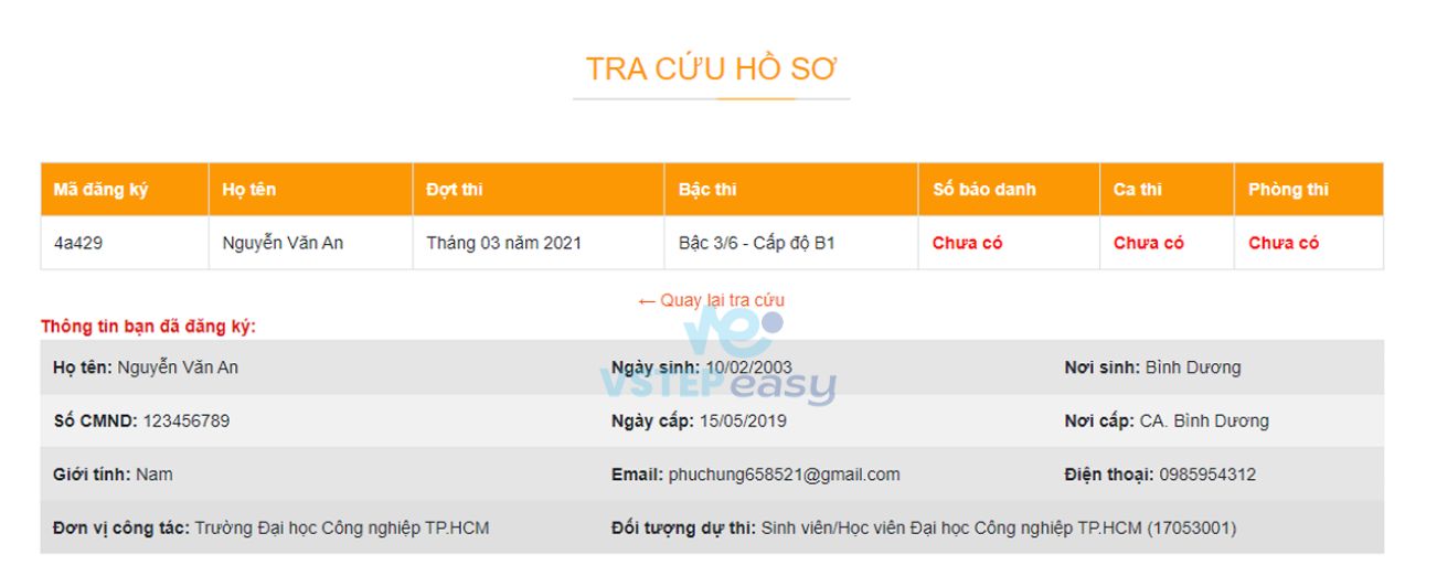 Kết quả sau khi tra cứu