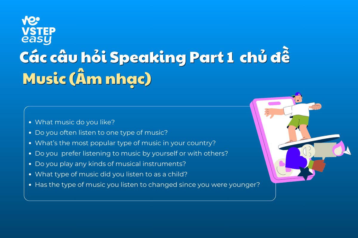 Các câu hỏi mẫu Speaking part 1 chủ đề Music (Âm nhạc)