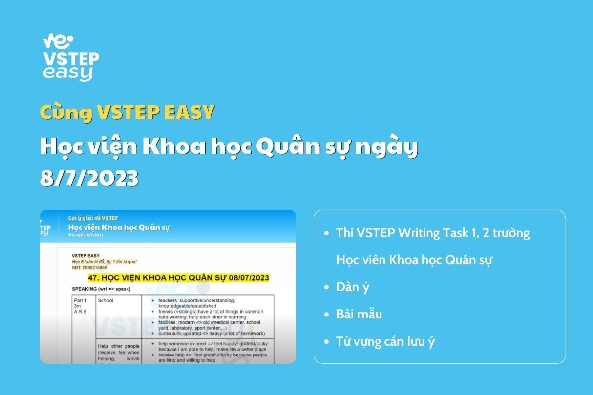 Giải đề VSTEP Writing Học viện Khoa học Quân sự ngày 8/7/2023