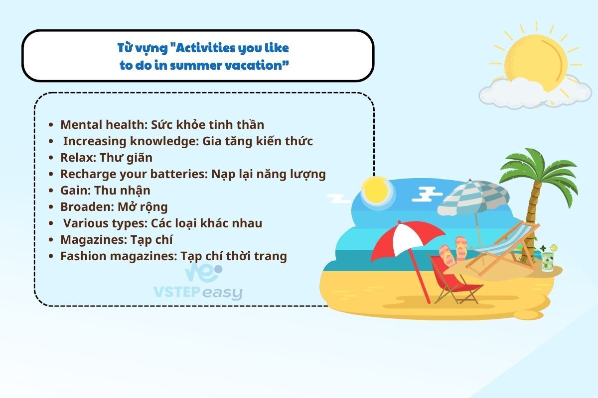 Từ vựng "Activities you like to do in summer vacation"