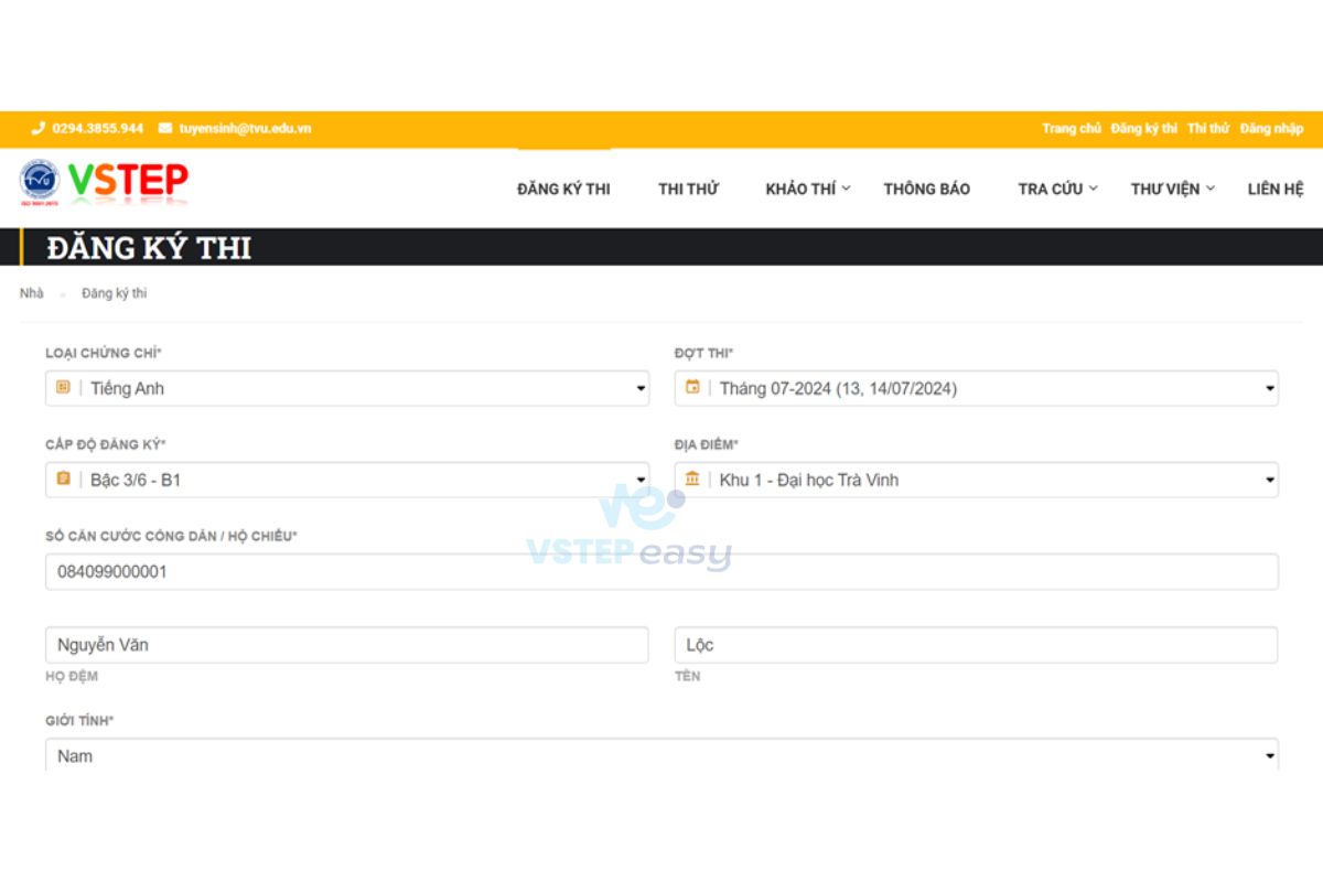 Phiếu đăng ký thi VSTEP TVU 3