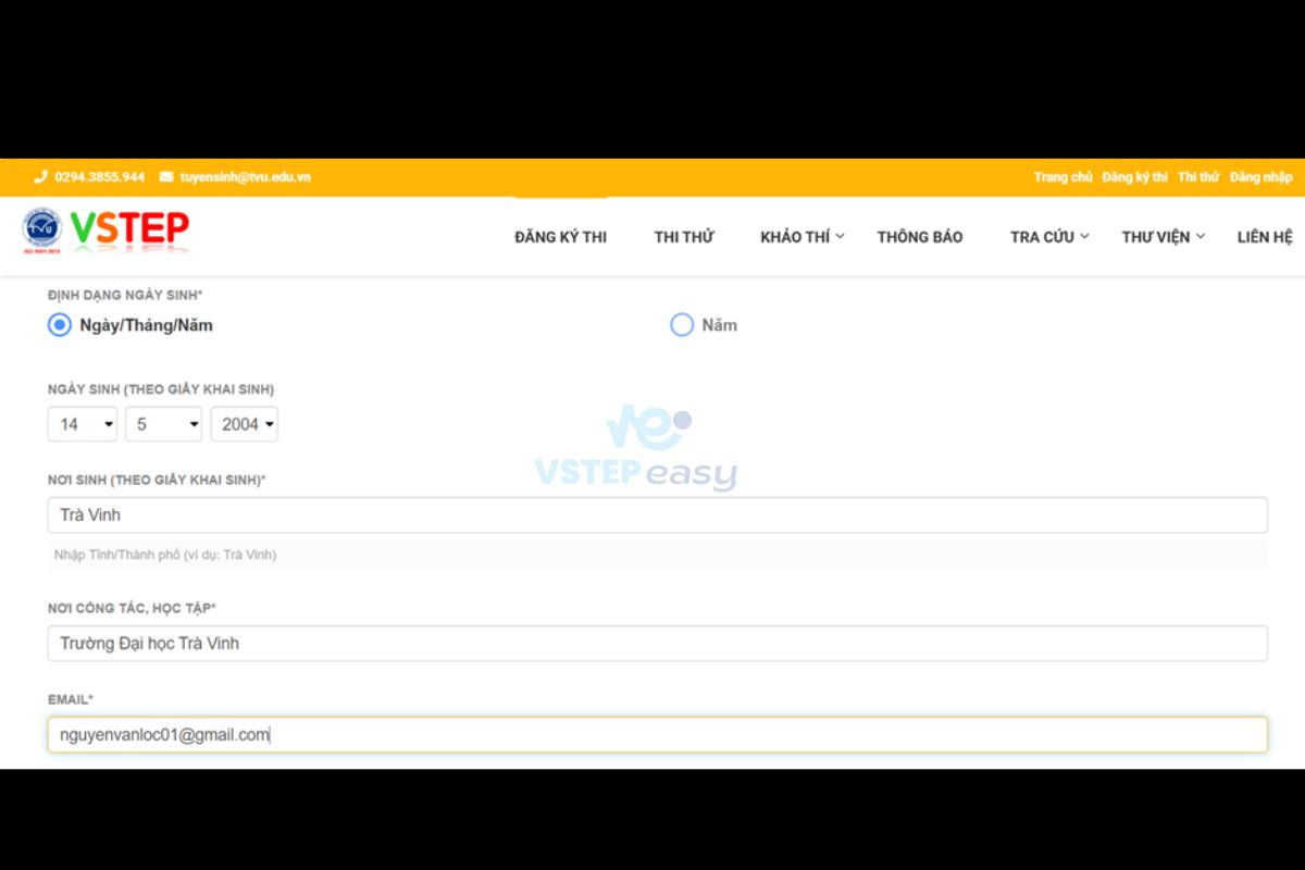 Phiếu đăng ký thi VSTEP TVU 2