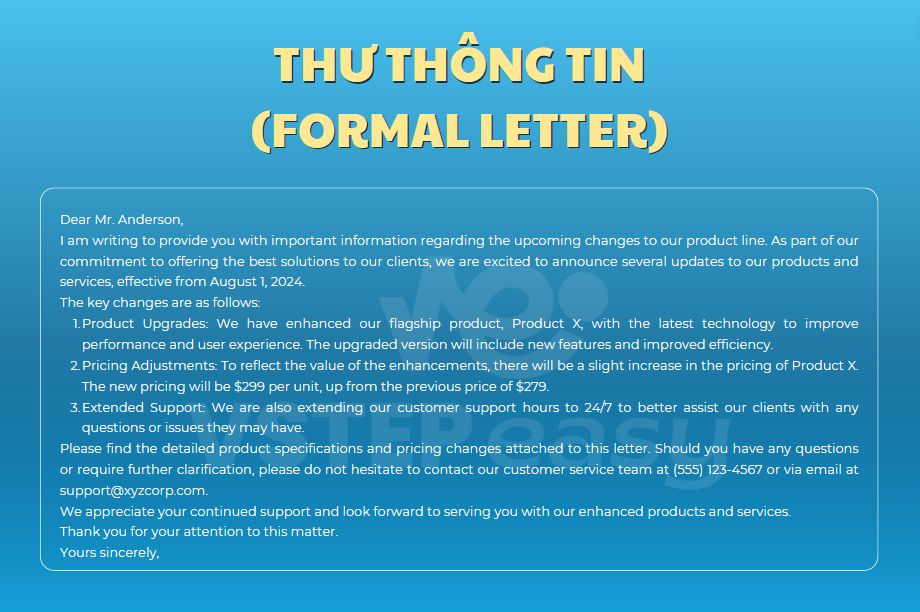 Ví dụ về Thư thông tin (Formal letter)