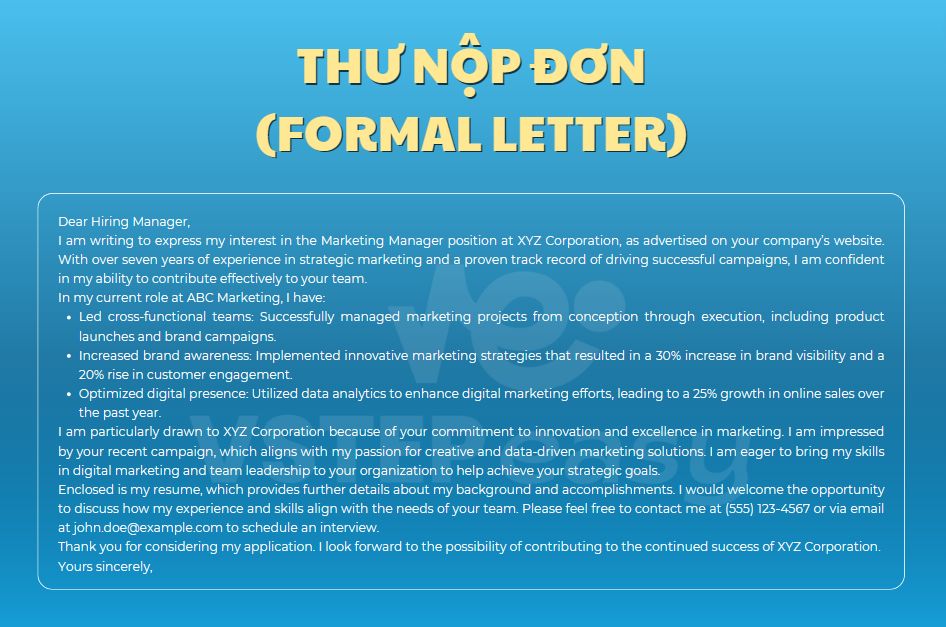 Ví dụ về Thư nộp đơn (Formal letter)