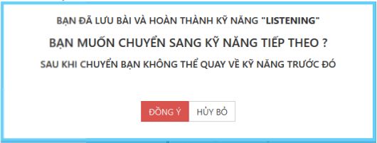 Giao diện khi chuyển sang các kỹ năng khác