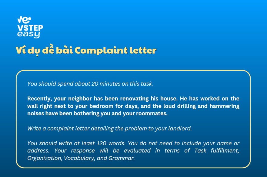 Ví dụ đề bài Complaint letter