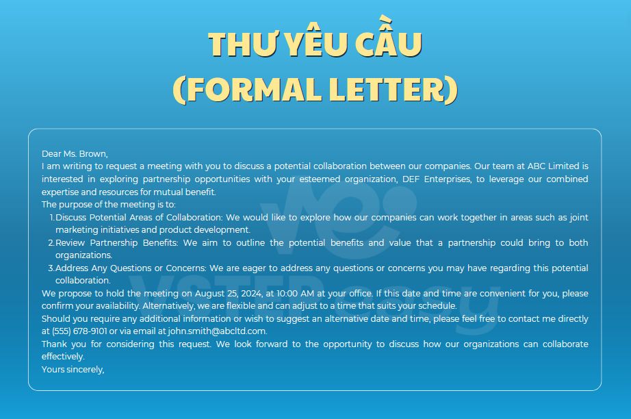 Ví dụ về Thư yêu cầu (Formal letter)