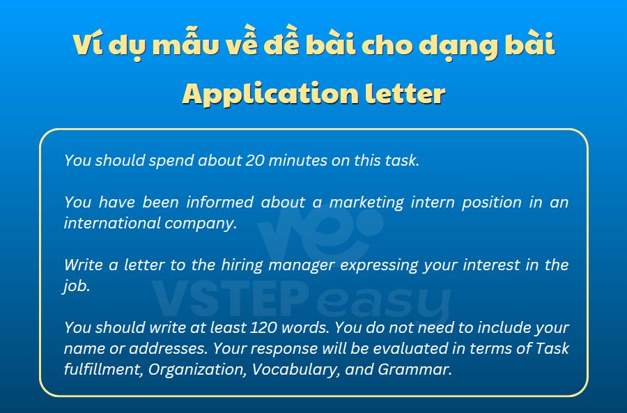 Ví dụ mẫu về đề bài cho dạng bài Application letter