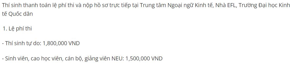 Lệ phí thi VSTEP NEU
