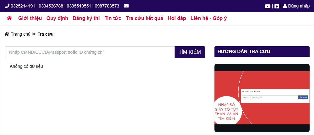 Tra cứu điểm Aptis tại website