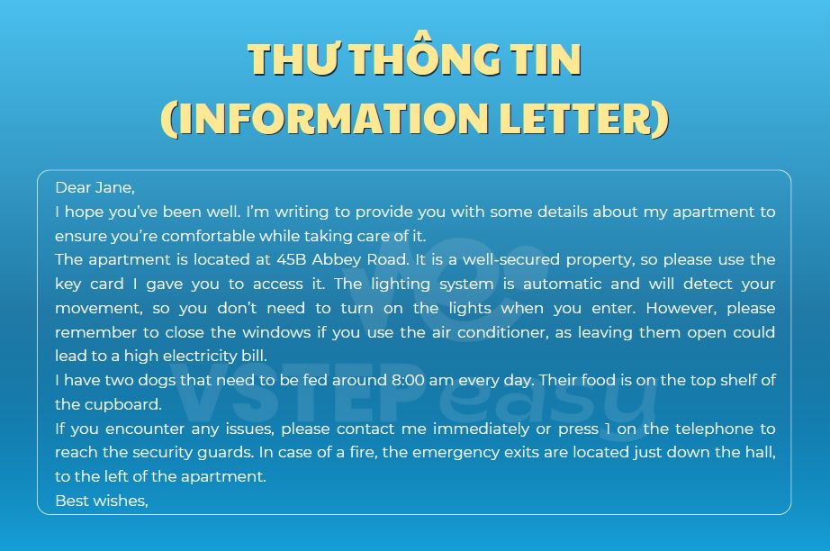 Ví dụ về Thư thông tin (Information Letter)