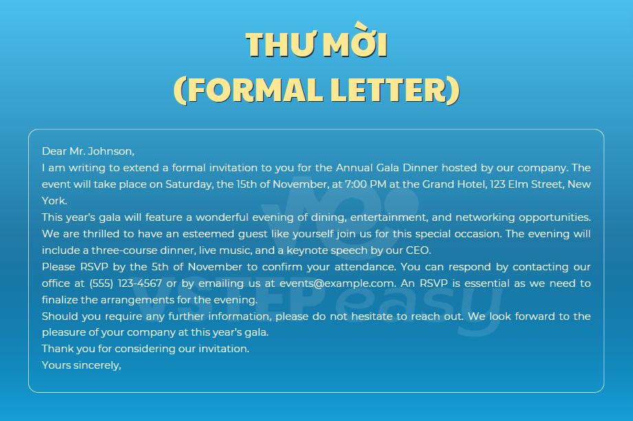 Ví dụ về Thư mời (Formal letter)