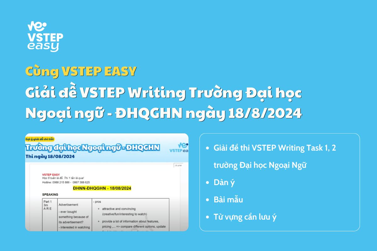 Giải đề VSTEP Writing Trường đại học Ngoại ngữ - ĐHQGHN ngày 18/8/2024