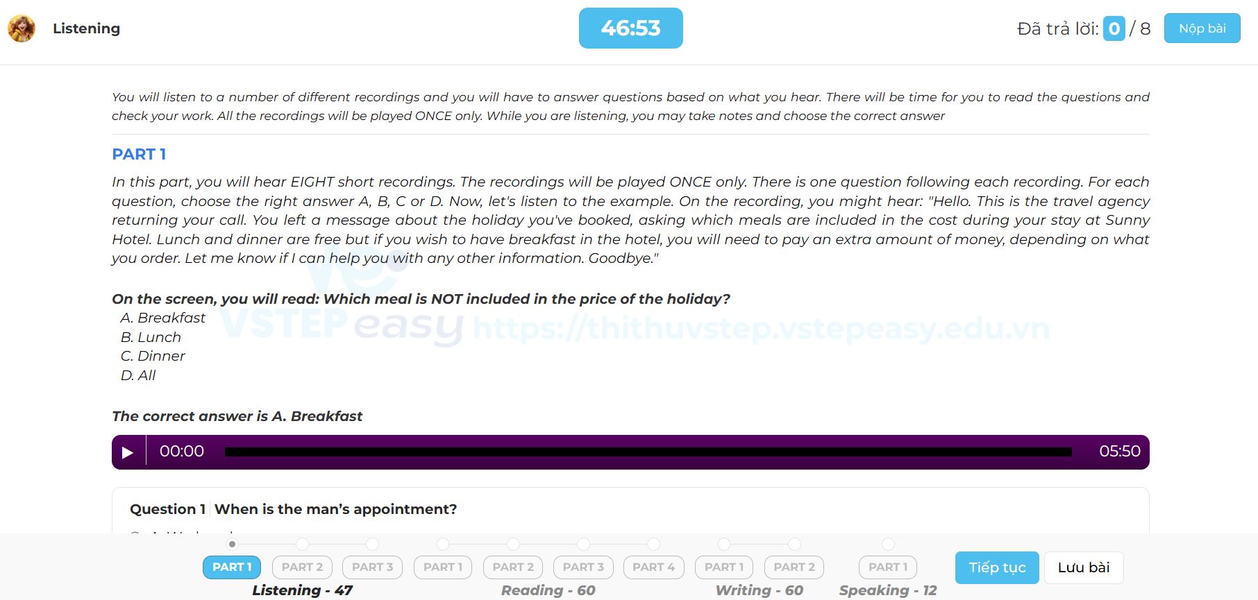 Website của VSTEP EASY - Web thi thử VSTEP Online