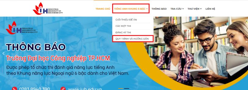 Giao diện website đăng ký thi VSTEP IUH
