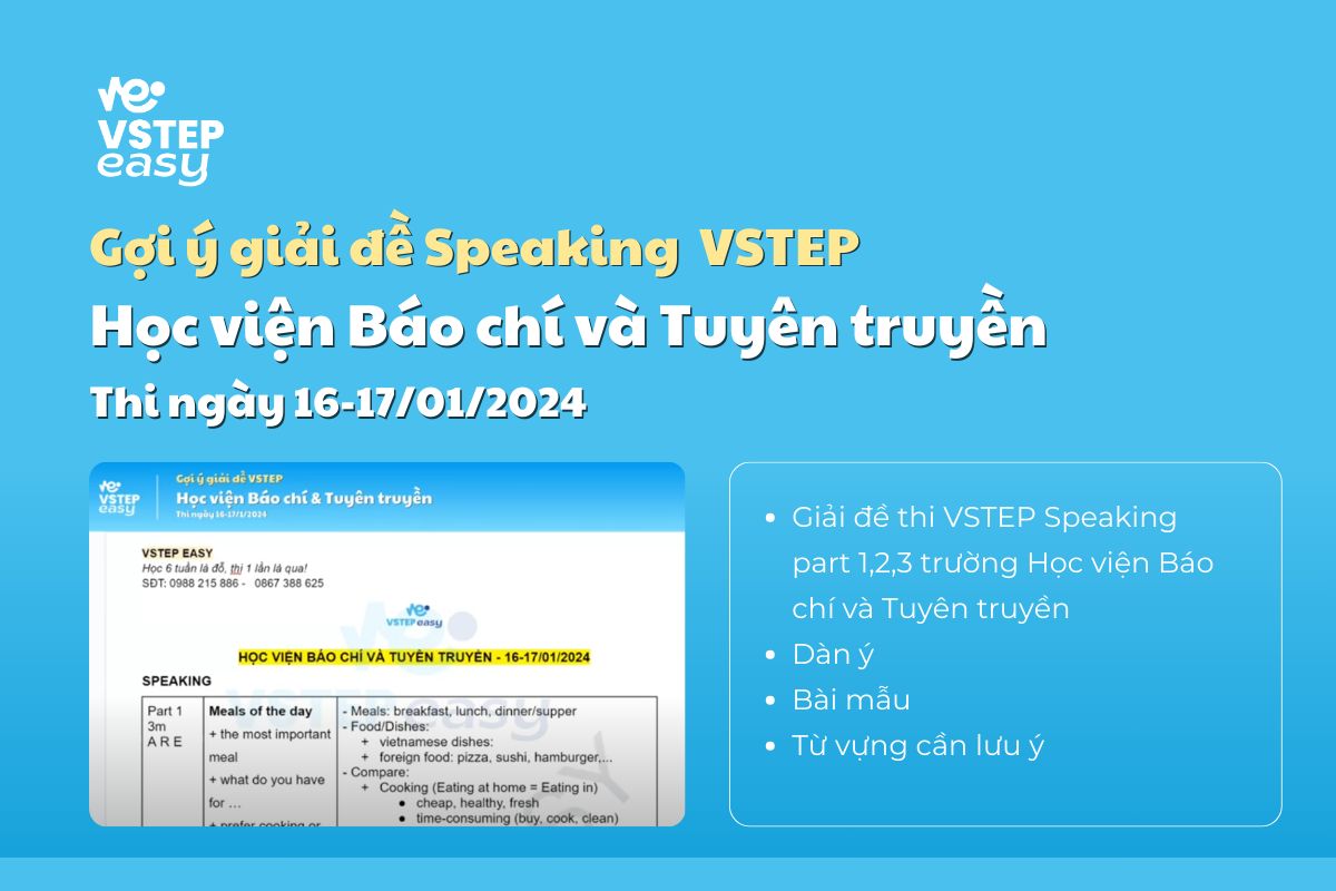 Giải đề VSTEP Speaking Học viện Báo chí và Tuyên truyền ngày 16-17/01/2024