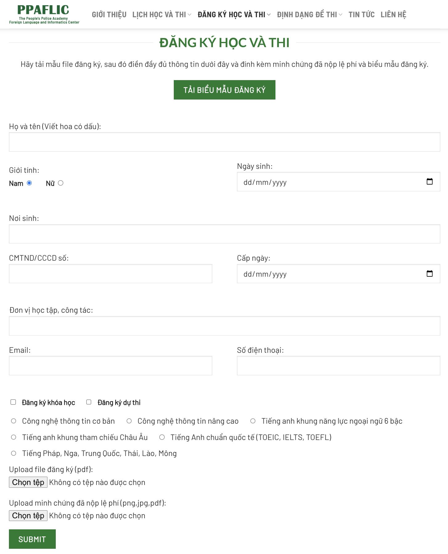 Điền đơn online để đăng ký dự thi tại Học viện Cảnh sát nhân dân