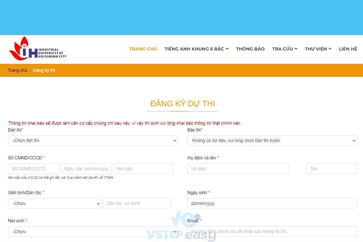 Mẫu đăng ký dự thi VSTEP IUH