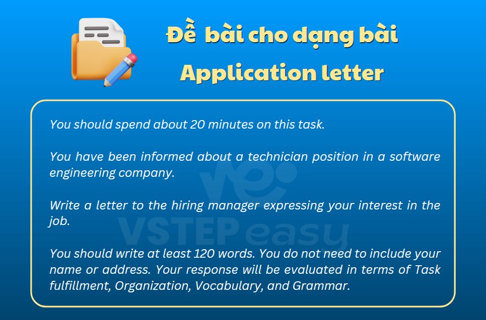 Đề bài dạng thư xin việc trong Writing VSTEP Task 1