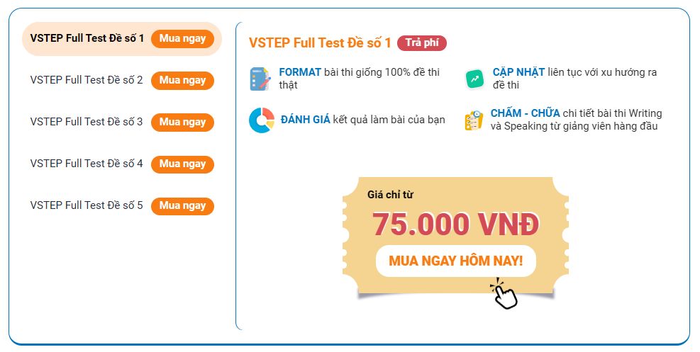 Thông tin về fulltest tại website thi thử Onthivstep